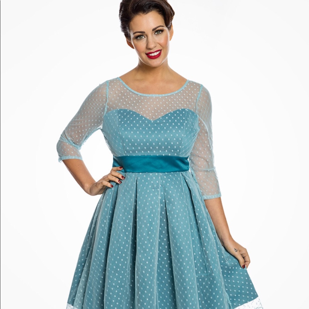 '1950’s style Serephina' Aqua Polka Dot Dress